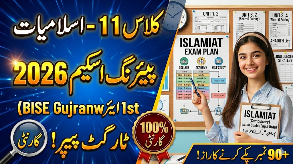 BISE Gujranwala Board 1st Year Islamiat Pairing Scheme 2026