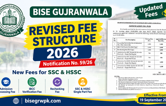 BISE Gujranwala Revised Fee Structure 2026